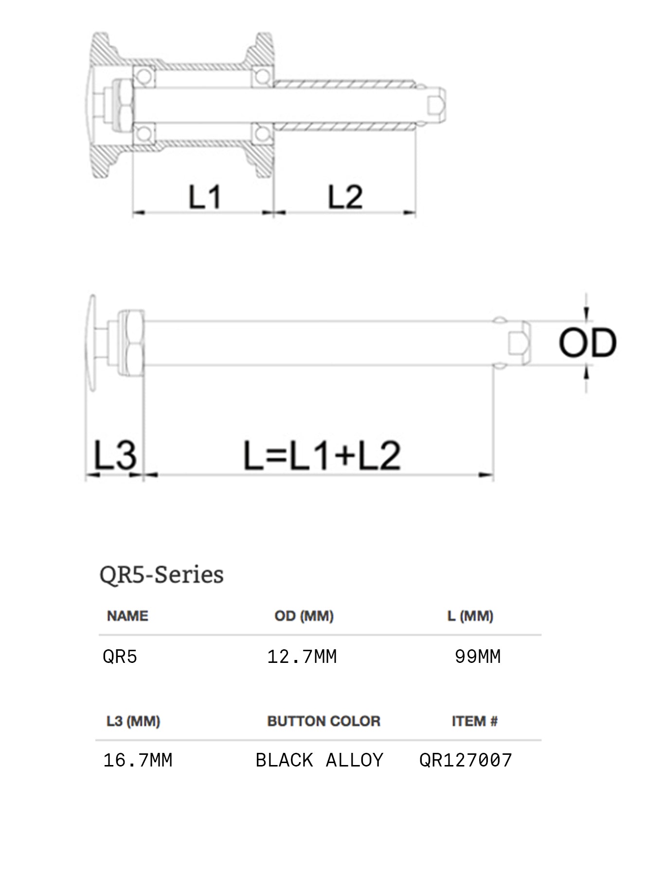 Eje Push o de Liberación Rápida 99mm Primo Serie QR5